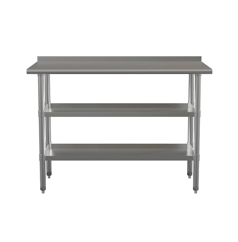 Nsf Certified Stainless Steel 18 Gauge Work Table With 1.5" Backsplash And 2 Undershelves