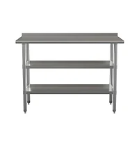Nsf Certified Stainless Steel 18 Gauge Work Table With 1.5" Backsplash And 2 Undershelves
