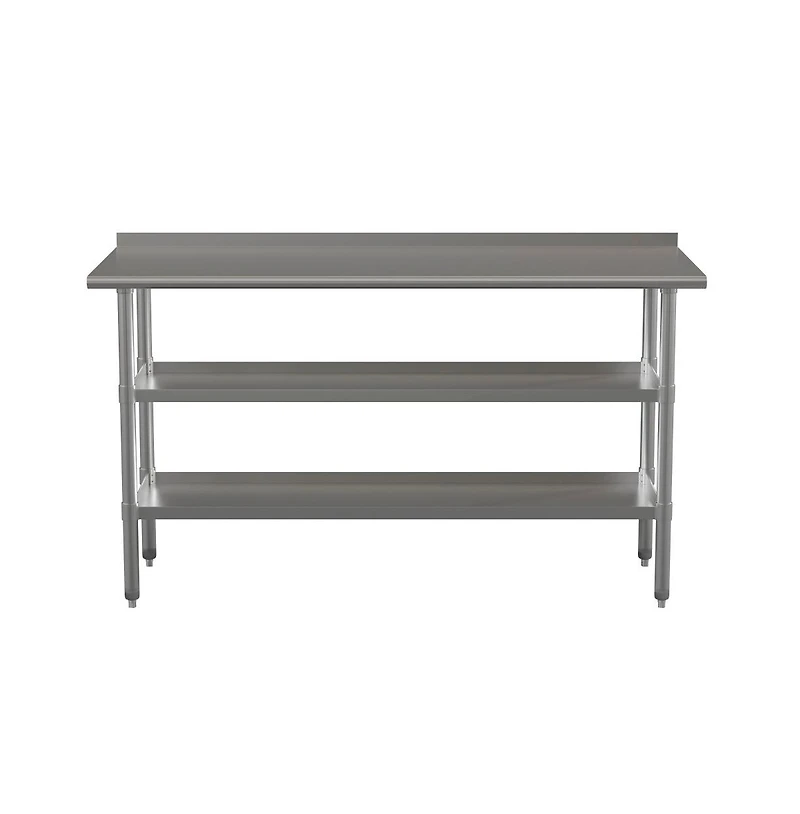 Nsf Certified Stainless Steel 18 Gauge Work Table With 1.5" Backsplash And 2 Undershelves