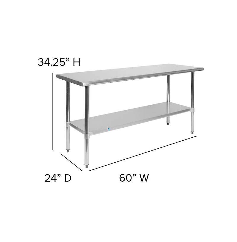 Stainless Steel 18 Gauge Prep And Work Table With Undershelf