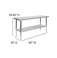 Stainless Steel 18 Gauge Prep And Work Table With Undershelf