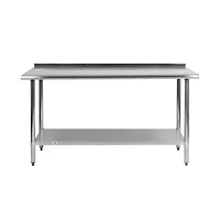 Stainless Steel 18 Gauge Prep And Work Table With Backsplash And Shelf