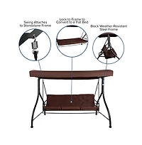 3-Seat Outdoor Steel Converting Patio Swing And Bed Canopy Hammock