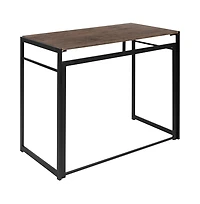 Merrick Lane Perth Folding Computer Desk With Rustic Wood Grain Finish And Metal Frame, Folding Laptop Desk For Home Office