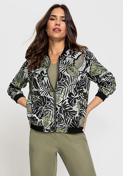 Olsen Women's Satin Effect Multi-Leaf Bomber Jacket