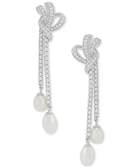 Arabella Freshwater Pearl (8x6mm & 7x5mm) Cubic Zirconia Knotted Drop Earrings in Sterling Silver
