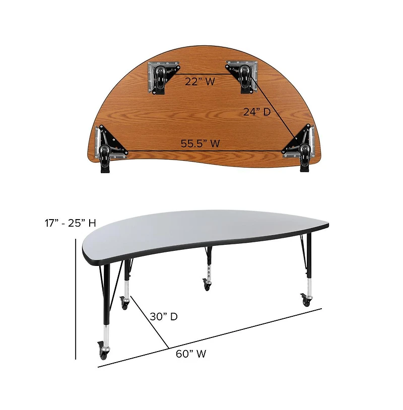 Emma+Oliver Mobile 60" Half Circle Wave Flexible Collaborative Kids Adjustable Activity Table