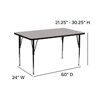 Emma+Oliver 24X60 Rectangle Hp Laminate Adjustable Activity Table