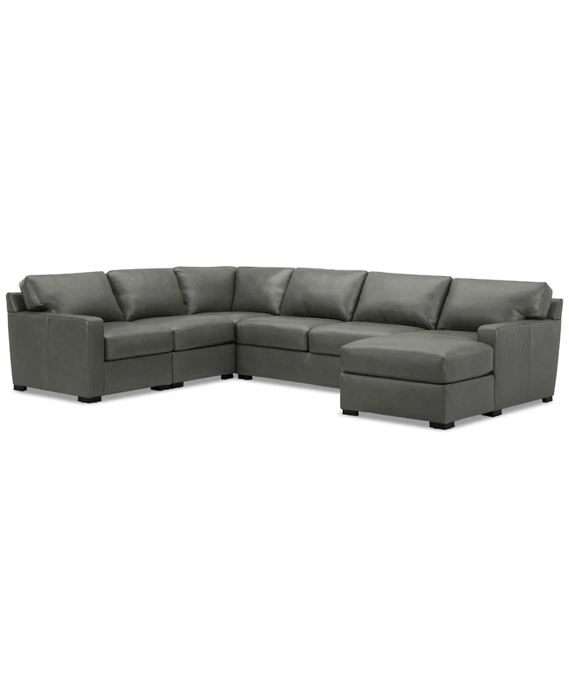 Radley 136" 5-Pc. Leather Square Corner Modular Chase Sectional, Created for Macy's