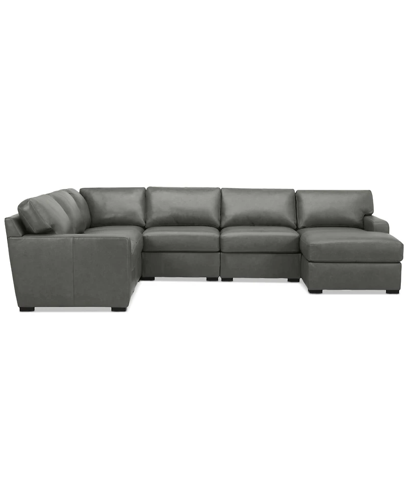 Radley 129" 6-Pc. Leather Square Corner Modular Chaise Sectional, Created for Macy's