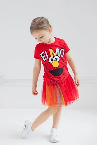 Sesame Street Baby Girls Elmo Abby Cadabby T-Shirt Tulle Skirt and Scrunchie 3 Piece Outfit Set to