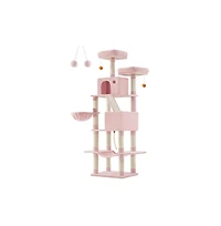 Slickblue Cat Tree, Tower, Tall Condo with Hammock, Basket, Scratching Posts, 2 Caves, Plush Perches, Activity Center