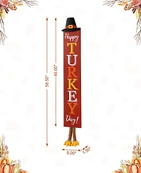 Glitzhome 58.5"H Thanksgiving Wooden "Happy Turkey Day" Porch Sign with Fabric Dangling Legs