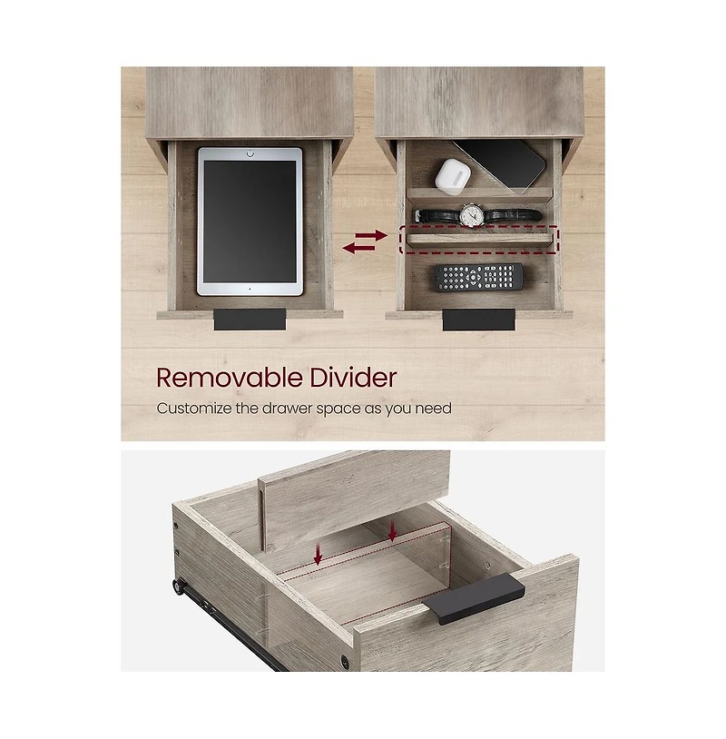 Narrow Nightstand Side Table With Usb Ports, Charging Station And Drawers