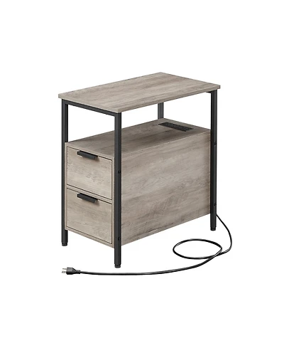 Narrow Nightstand Side Table With Usb Ports, Charging Station And Drawers