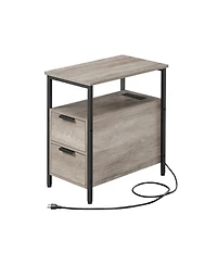 Narrow Nightstand Side Table With Usb Ports, Charging Station And Drawers