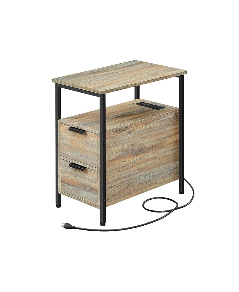 Narrow Nightstand Side Table With Usb Ports, Charging Station And Drawers