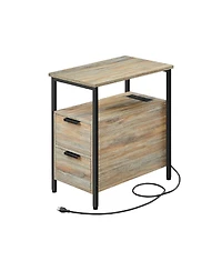 Narrow Nightstand Side Table With Usb Ports, Charging Station And Drawers