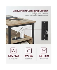 Narrow Nightstand Side Table With Usb Ports, Charging Station And Drawers