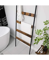 5-Tier Blanket Ladder Shelf with 4 Hooks and Steel Frame for Living Room or Bedroom