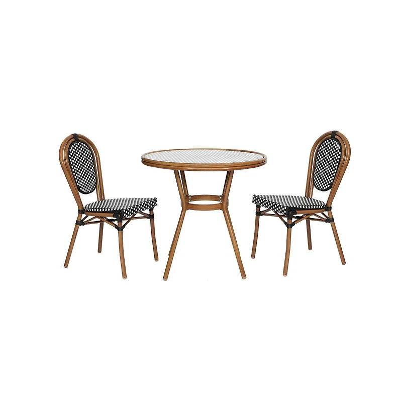 Merrick Lane Celia Bistro Style Table With Glass Top, Pe Rattan, Stack Chairs