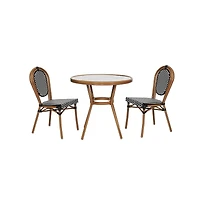 Merrick Lane Celia Bistro Style Table With Glass Top, Pe Rattan, Stack Chairs