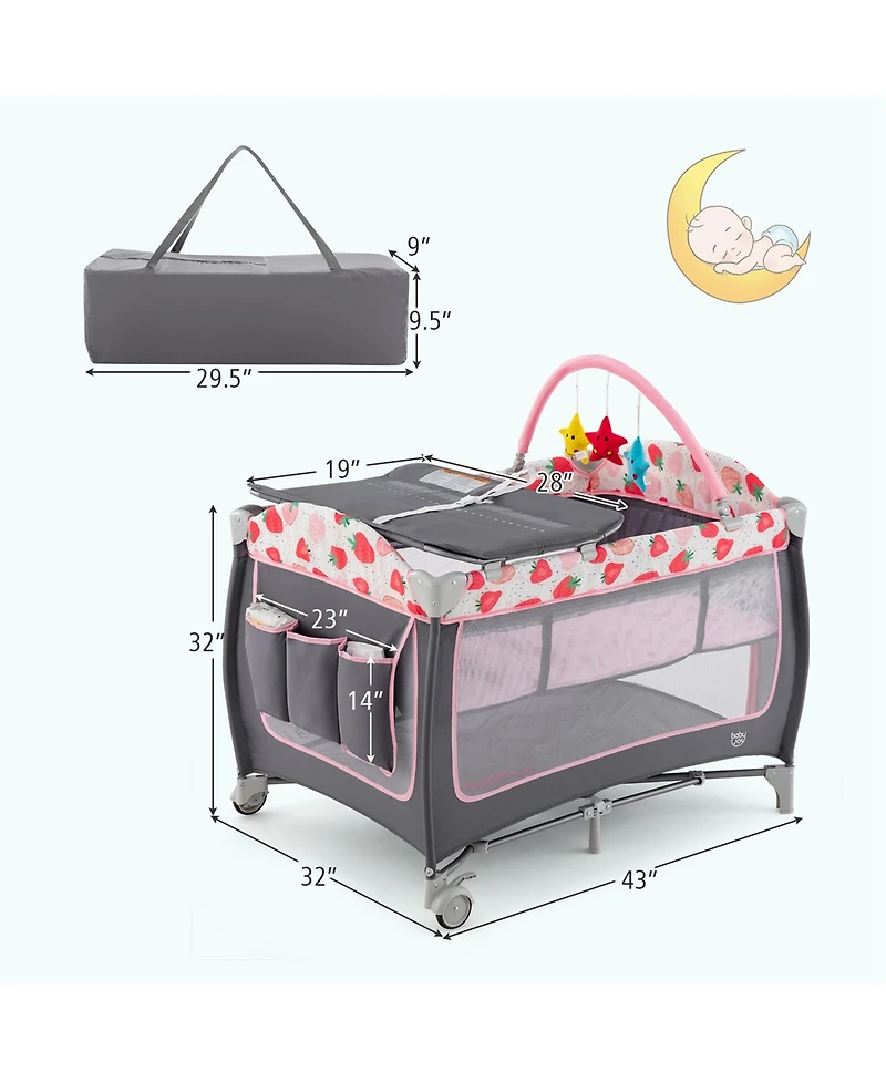 Costway Girls 3 in 1 Playard Portable Nursery Center w/ Zippered Door Mint