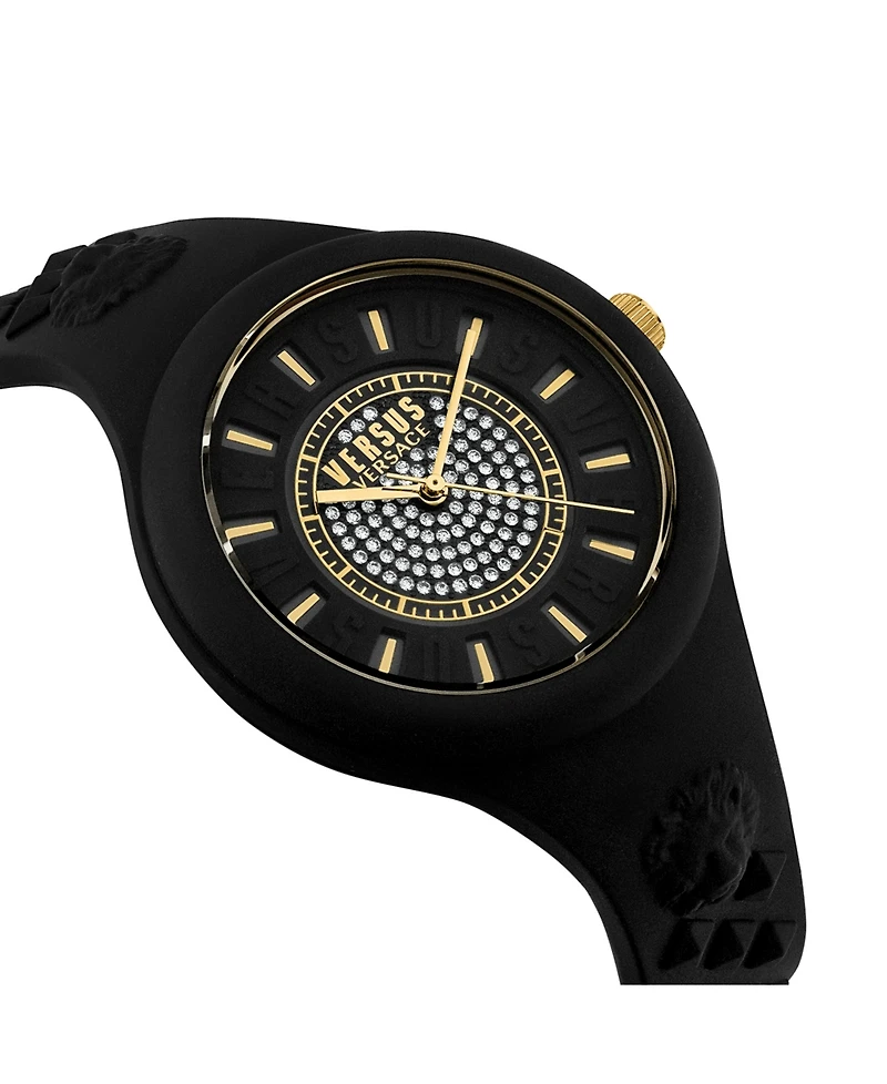 Versus Versace Women's Fire Island Crystal Quartz Black Silicone Strap 39mm