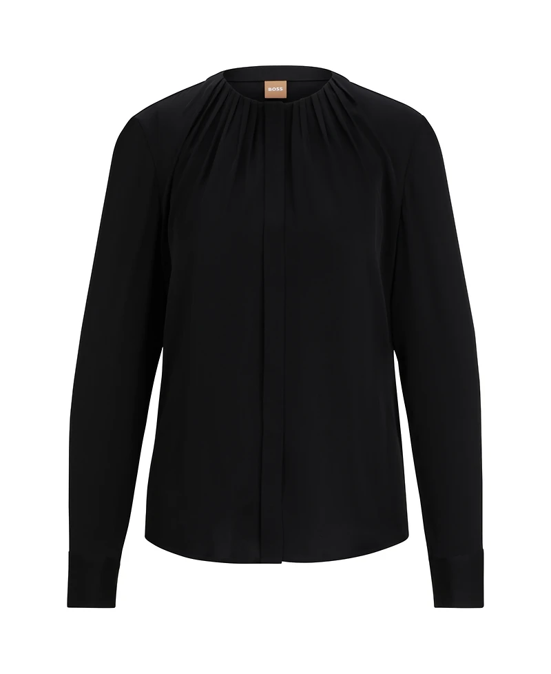 Boss by Hugo Women's Stretch-Silk Crepe De Chine Ruched-Neck Top