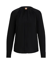 Boss by Hugo Women's Stretch-Silk Crepe De Chine Ruched-Neck Top