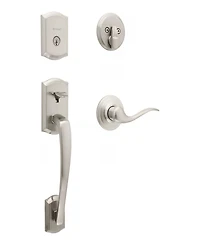 Kwikset Prescott Deadbolt Handleset with Tustin Lever in Satin Nickel
