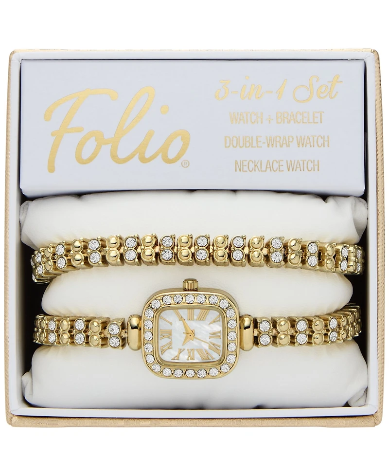 Folio Women's Three Hand Gold Alloy Watch 20mm Gift Set