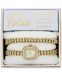 Folio Women's Three Hand Gold Alloy Watch 20mm Gift Set