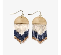 Claudia Curved Pattern Short Beaded Fringe Earrings Navy
