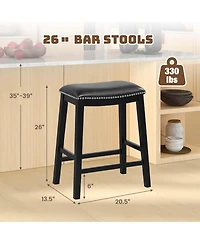 26-Inch Bar Stool Set of 2 Counter Height Saddle Stools with Upholstered Seat