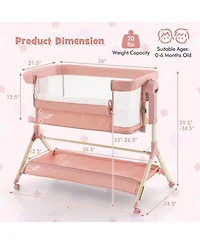 Height Adjustable Bedside Sleeper Baby Crib with Storage Bag