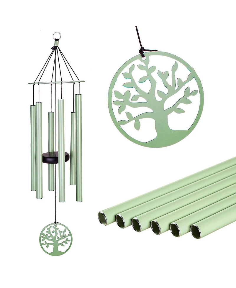 Evergreen Hand Tuned Tree of Life Wind Chime for Outside Scale of C|Deep Tone|Powder-coated Metal|Green|27-Inches Tall Memorial Gift for Home Garden D