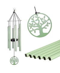 Evergreen Hand Tuned Tree of Life Wind Chime for Outside Scale of C|Deep Tone|Powder-coated Metal|Green|27-Inches Tall Memorial Gift for Home Garden D