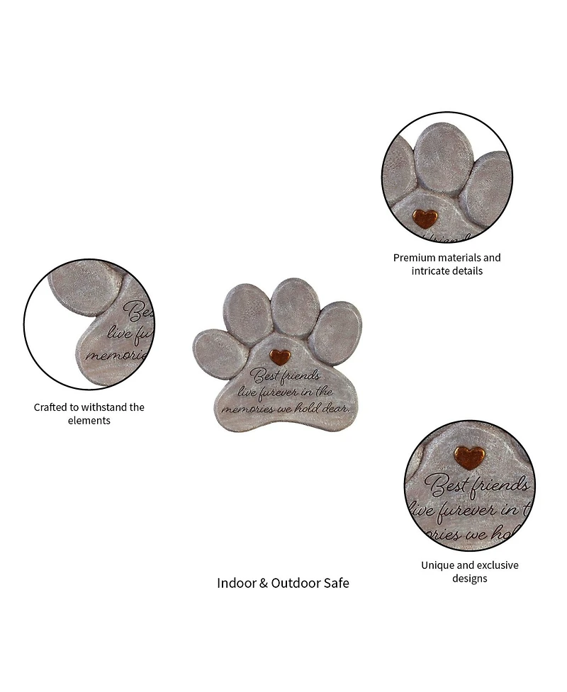 Evergreen 11" Paw Shaped Pet Memorial Garden Stone, Best Friends Live Forever