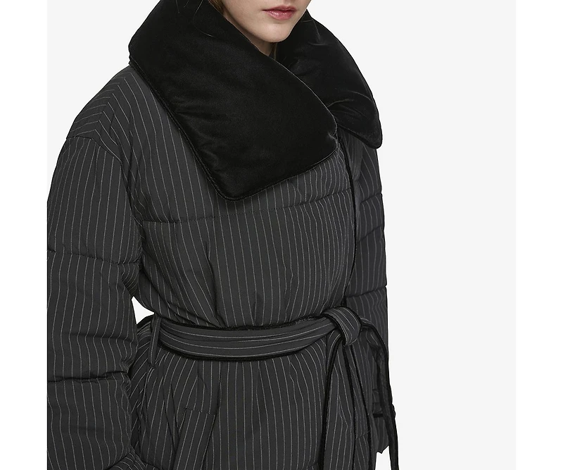 Andrew Marc Black Label Women's Krithia asymmetrical pinstripe wrap Coat