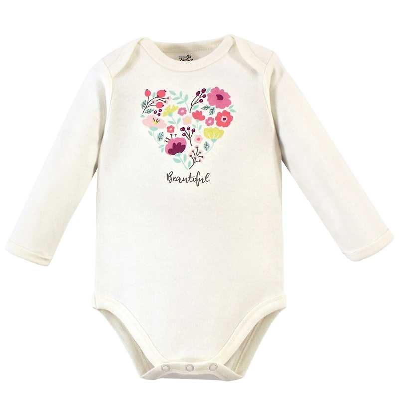 Touched by Nature Baby Girls Soft Natural Cotton Long-Sleeve One-Piece Essentials
