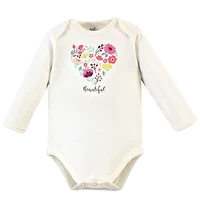 Touched by Nature Baby Girls Soft Natural Cotton Long-Sleeve One-Piece Essentials