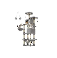 Slickblue Cat Tree, Cat Tower, Tall Cat Condo with Hammock, Basket, Scratching Posts, 2 Cat Caves, 2 Plush Perches, Cat Activity Center