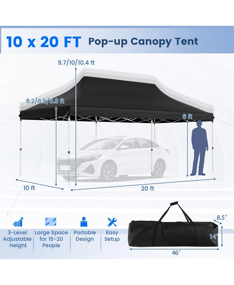Costway 10 x 20 Ft Pop-up Canopy UPF50+ Sun Protection Tent with Carrying Bag