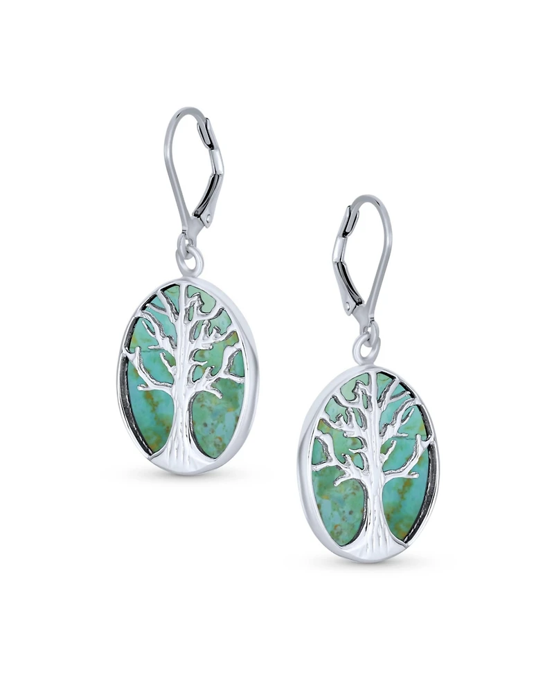 Bling Jewelry Large Oval Natural Stone Shell Lever Back Mother Of Pearl Family Tree Life Dangle Earrings .925 Sterling Silver