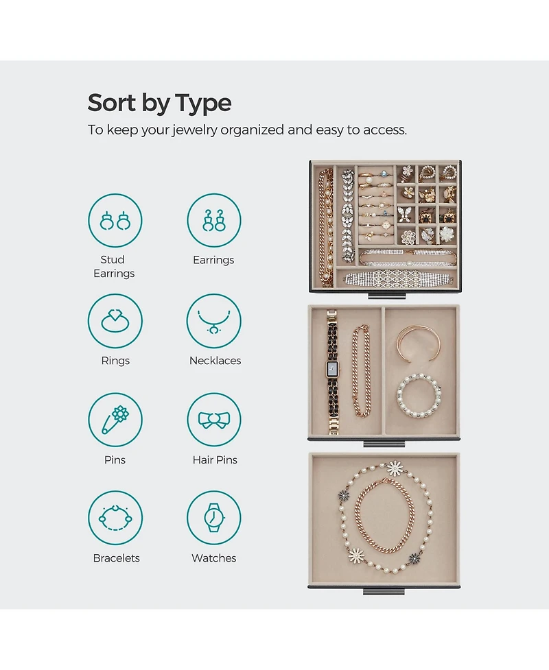 Slickblue Jewelry Box With Glass Lid, Multi-layer Organizer, For Big And Small