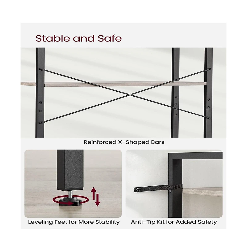 Bookshelf, Home Office Bookcase, Storage Rack With Steel Frame, For Living Room