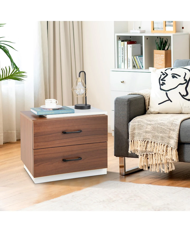 Sugift Modern Nightstand with 2 Drawers for Bedroom Living Room
