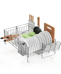 Sugift 2-Tier Detachable Stainless Steel Dish Drying Rack with Cutlery Box and Cup Holder
