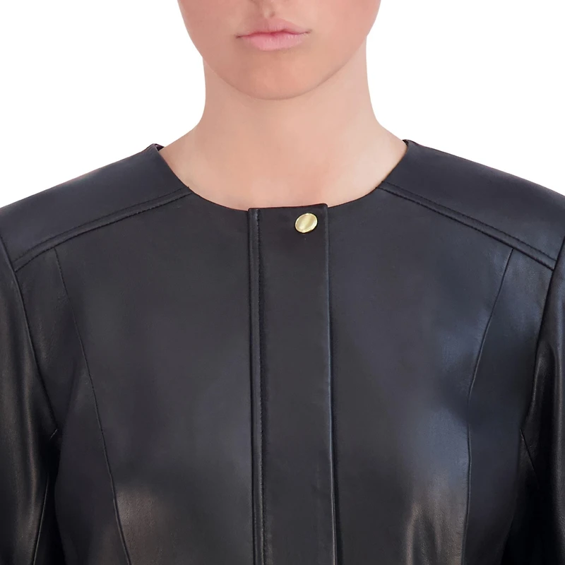 Cole Haan Women's Collarless Leather Jacket